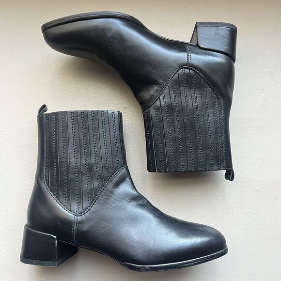 Stuart Weitzman Black Leather Flared Fashion Ankle Boots Elastic Shaft Women 6.5 - Picture 4 of 16